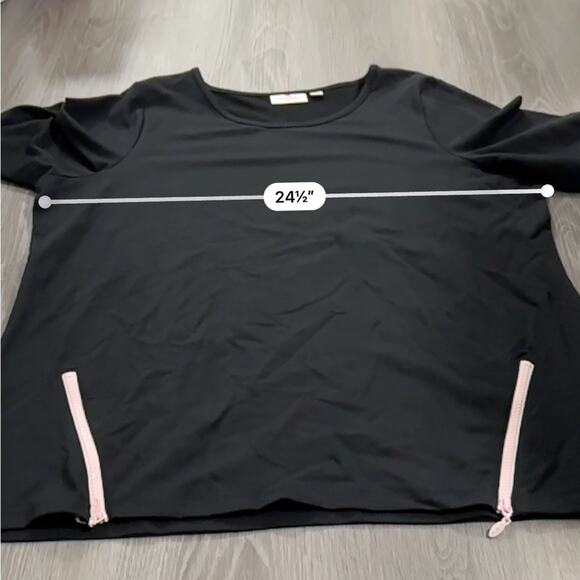 Quacker Factory Black Pink Shark Bite Zippered Hem Long Sleeve Top Size XL - Picture 7 of 8